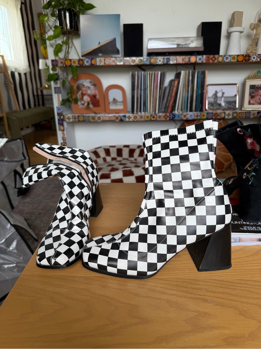 ASOS Checkered Black and White Ankle Boots - Women